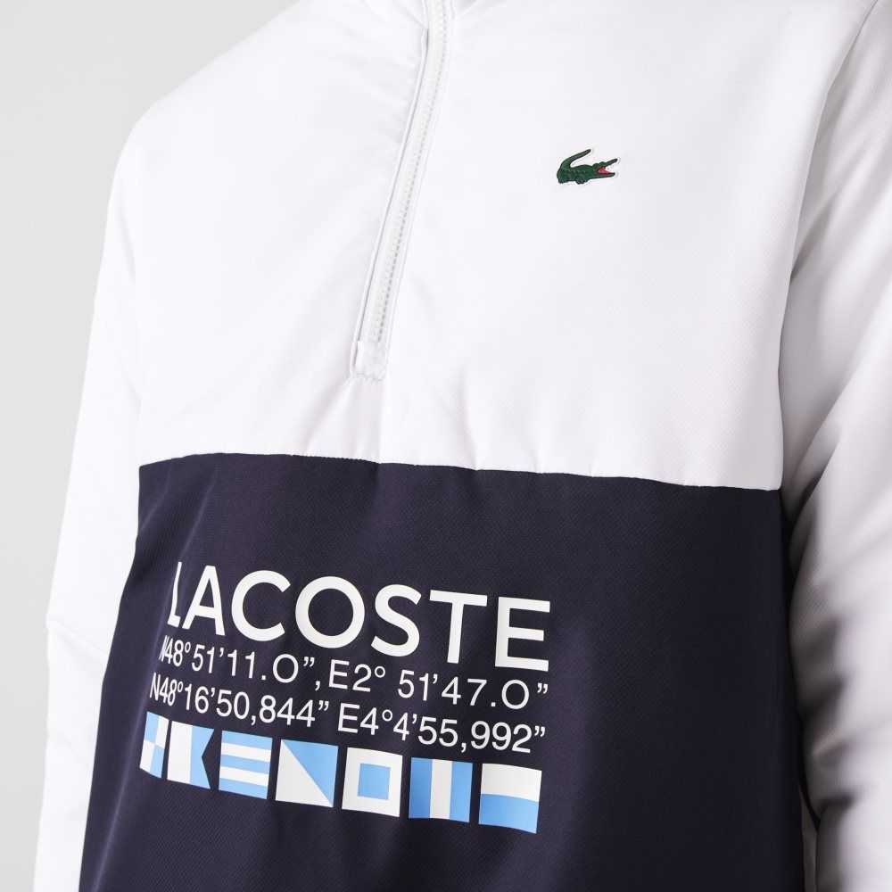 Lacoste SPORT Reversible Water-Repellent Tennis Jacket White / Navy Blue / White / Navy Blue | FTZ-943081