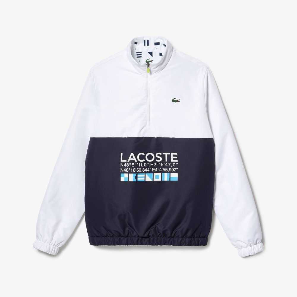 Lacoste SPORT Reversible Water-Repellent Tennis Jacket White / Navy Blue / White / Navy Blue | FTZ-943081