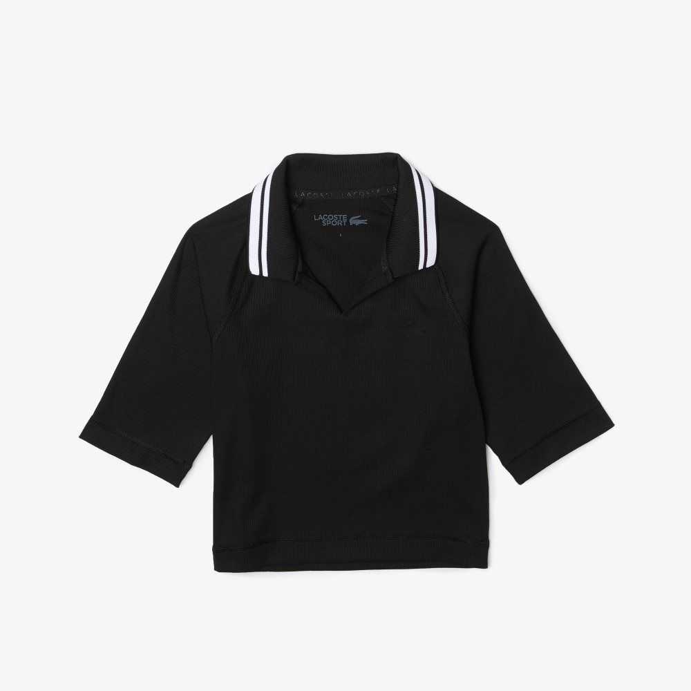 Lacoste SPORT Ribbed Short And Stretch Polo Black | IYP-574029