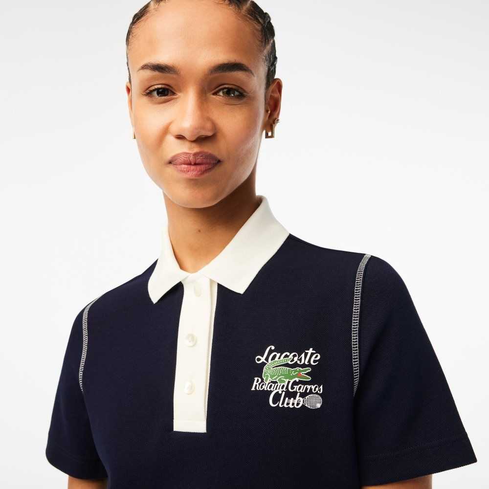 Lacoste SPORT Roland Garros Edition Cotton Pique Polo Navy Blue / White | KTG-415036