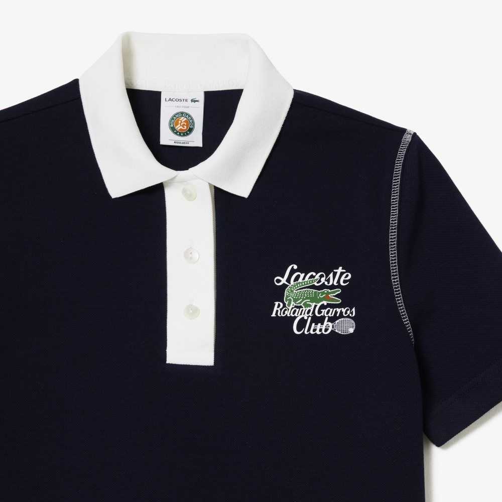 Lacoste SPORT Roland Garros Edition Cotton Pique Polo Navy Blue / White | KTG-415036