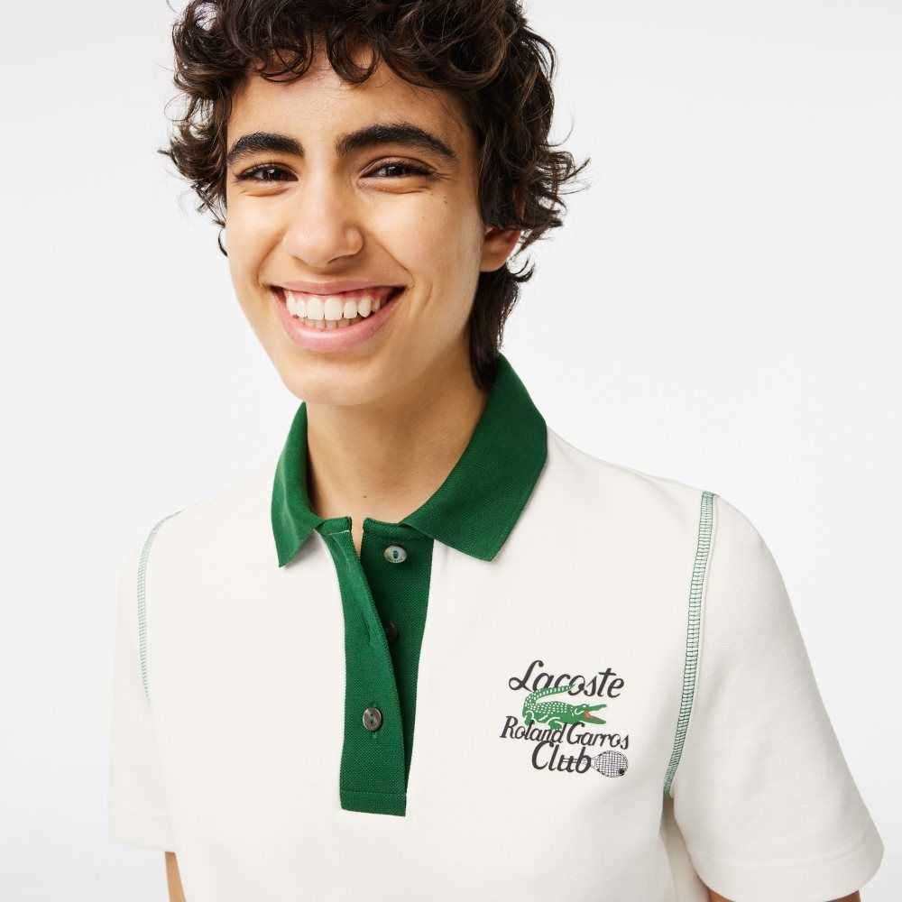 Lacoste SPORT Roland Garros Edition Cotton Pique Polo White / Green | ZRQ-917384