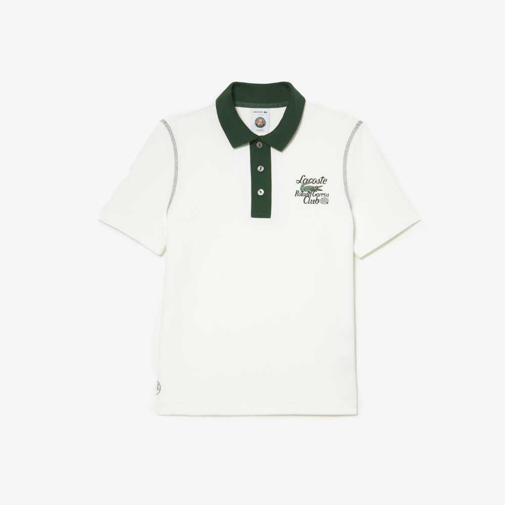 Lacoste SPORT Roland Garros Edition Cotton Pique Polo White / Green | ZRQ-917384