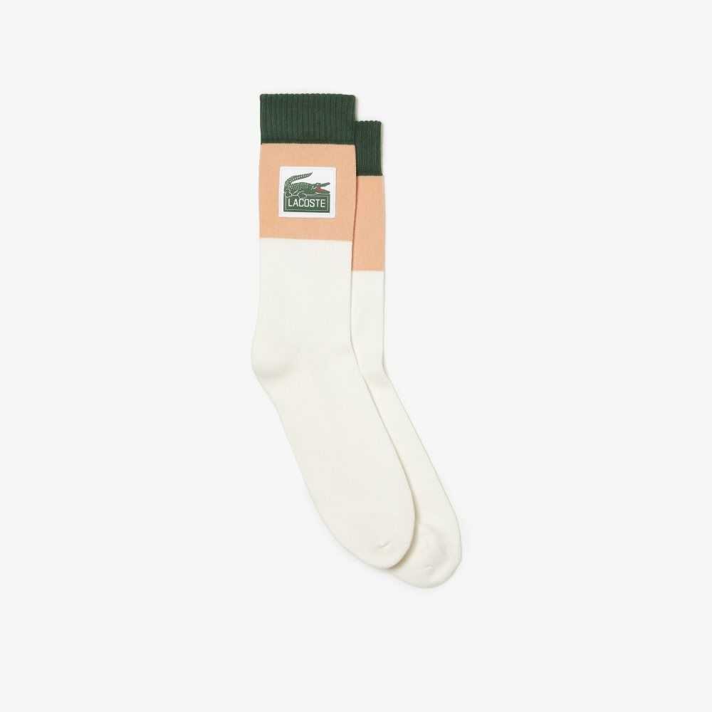 Lacoste SPORT Roland Garros Edition Jersey Socks White / Light Orange / Green | FHQ-512648