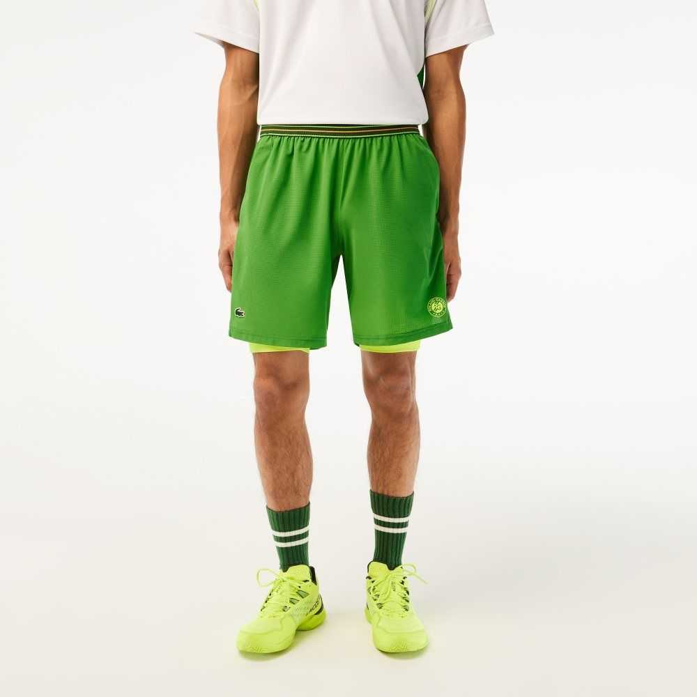 Lacoste SPORT Roland Garros Edition Lined Shorts Green / Yellow | OSY-907628