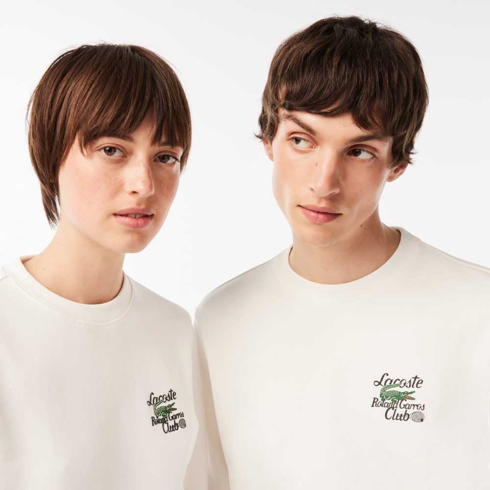 Lacoste SPORT Roland Garros Edition Organic Cotton Sweatshirt White | PCB-751048