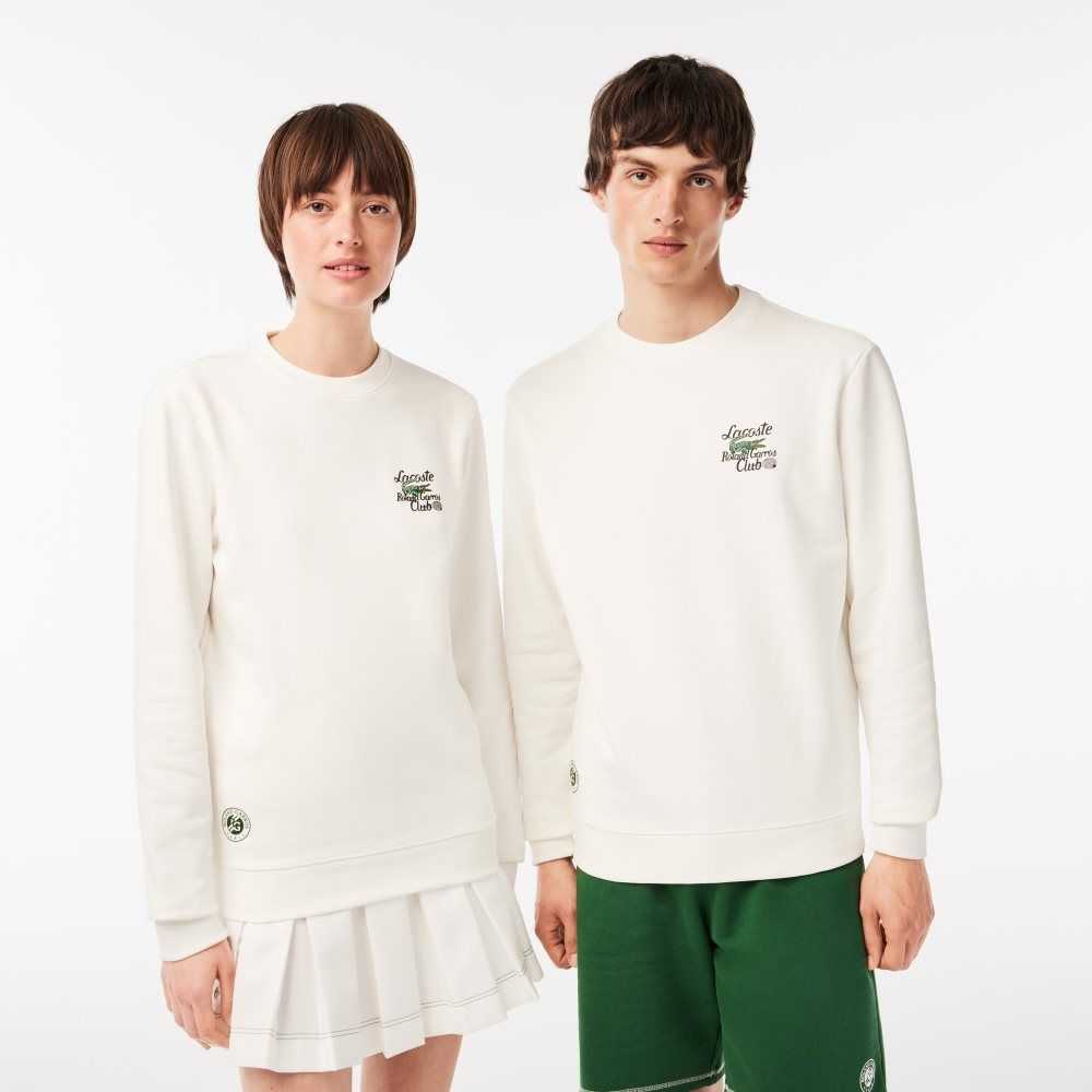 Lacoste SPORT Roland Garros Edition Organic Cotton Sweatshirt White | PCB-751048