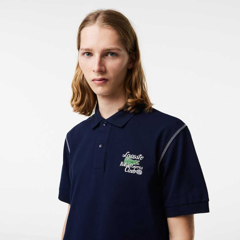 Lacoste SPORT Roland Garros Edition Pique Polo Navy Blue | MXP-135980