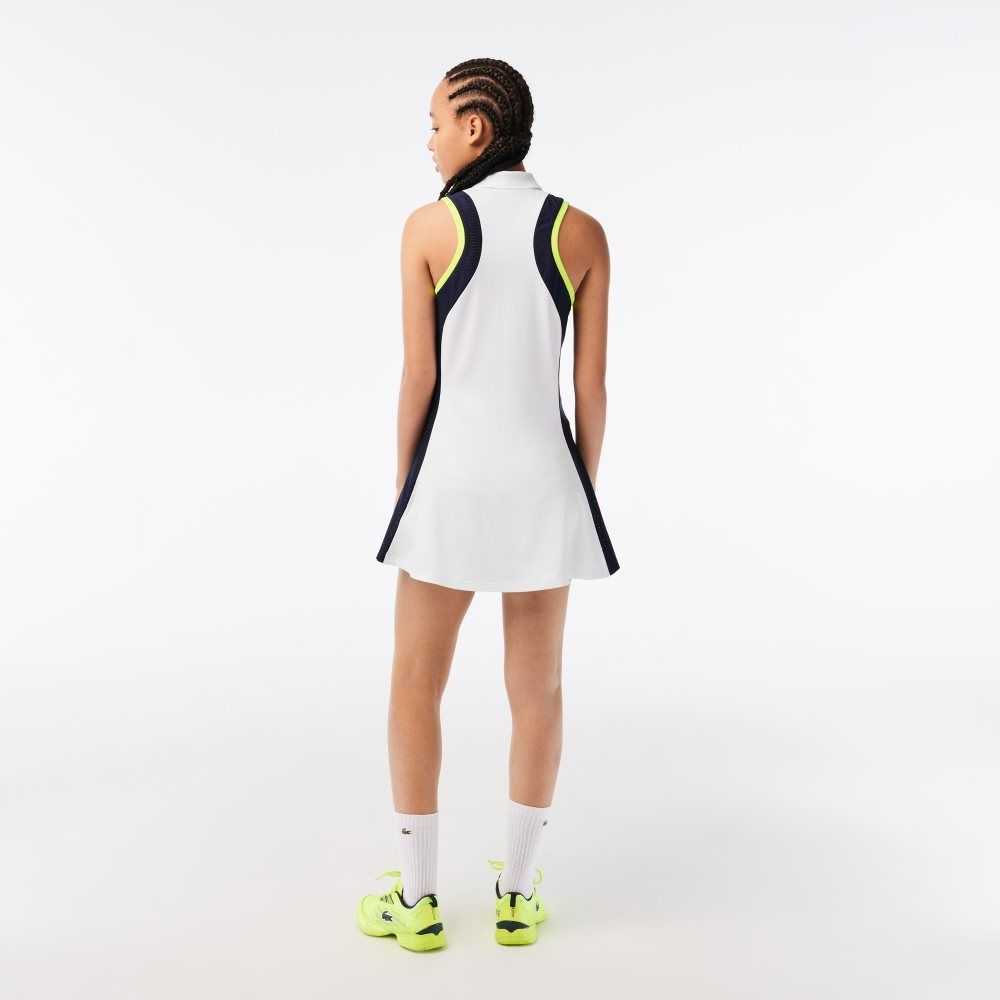 Lacoste SPORT Roland Garros Edition Sleeveless Dress White / Navy Blue / Light Orange | IGM-430251