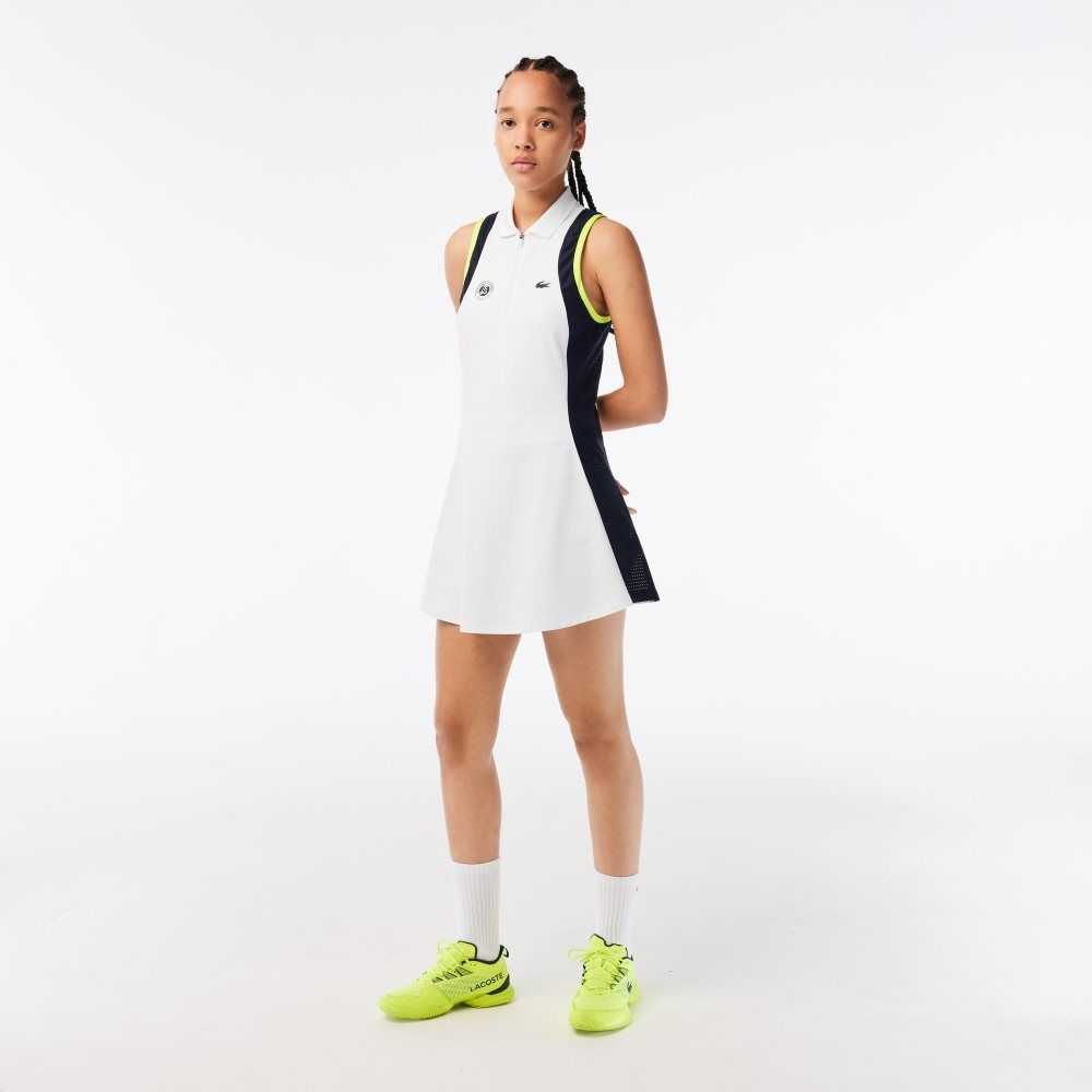 Lacoste SPORT Roland Garros Edition Sleeveless Dress White / Navy Blue / Light Orange | IGM-430251