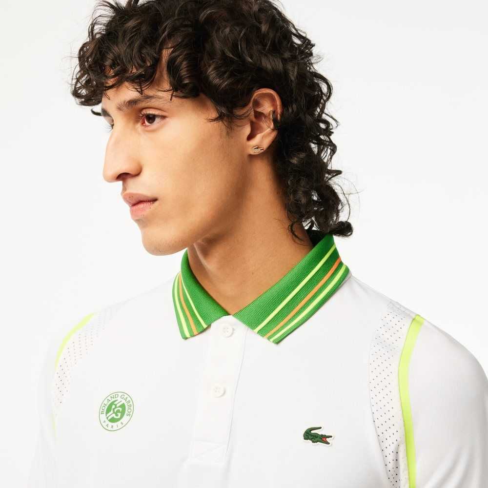 Lacoste SPORT Roland Garros Edition Ultra-Dry Two Tone Polo White / Green | DFT-350491