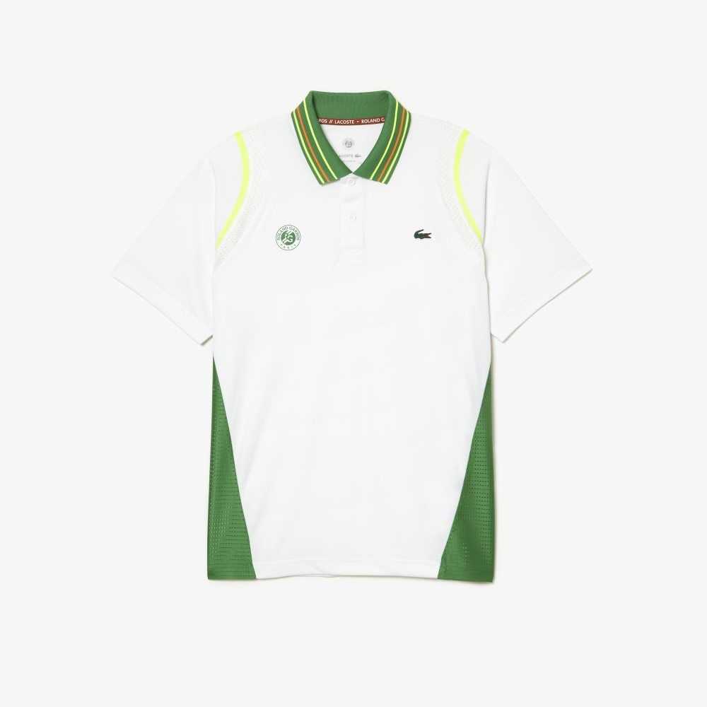 Lacoste SPORT Roland Garros Edition Ultra-Dry Two Tone Polo White / Green | DFT-350491