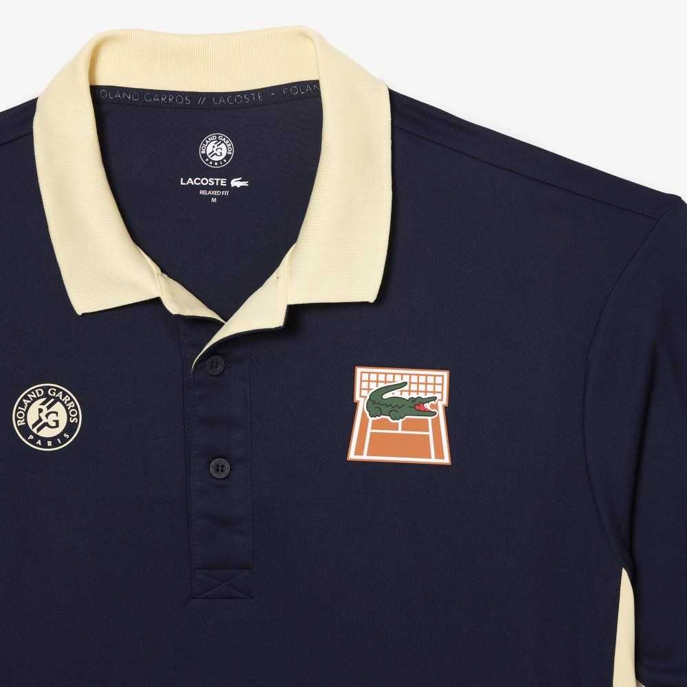 Lacoste SPORT Roland Garros Edition Ultra-Dry Polo Navy Blue / Yellow | GTK-318274