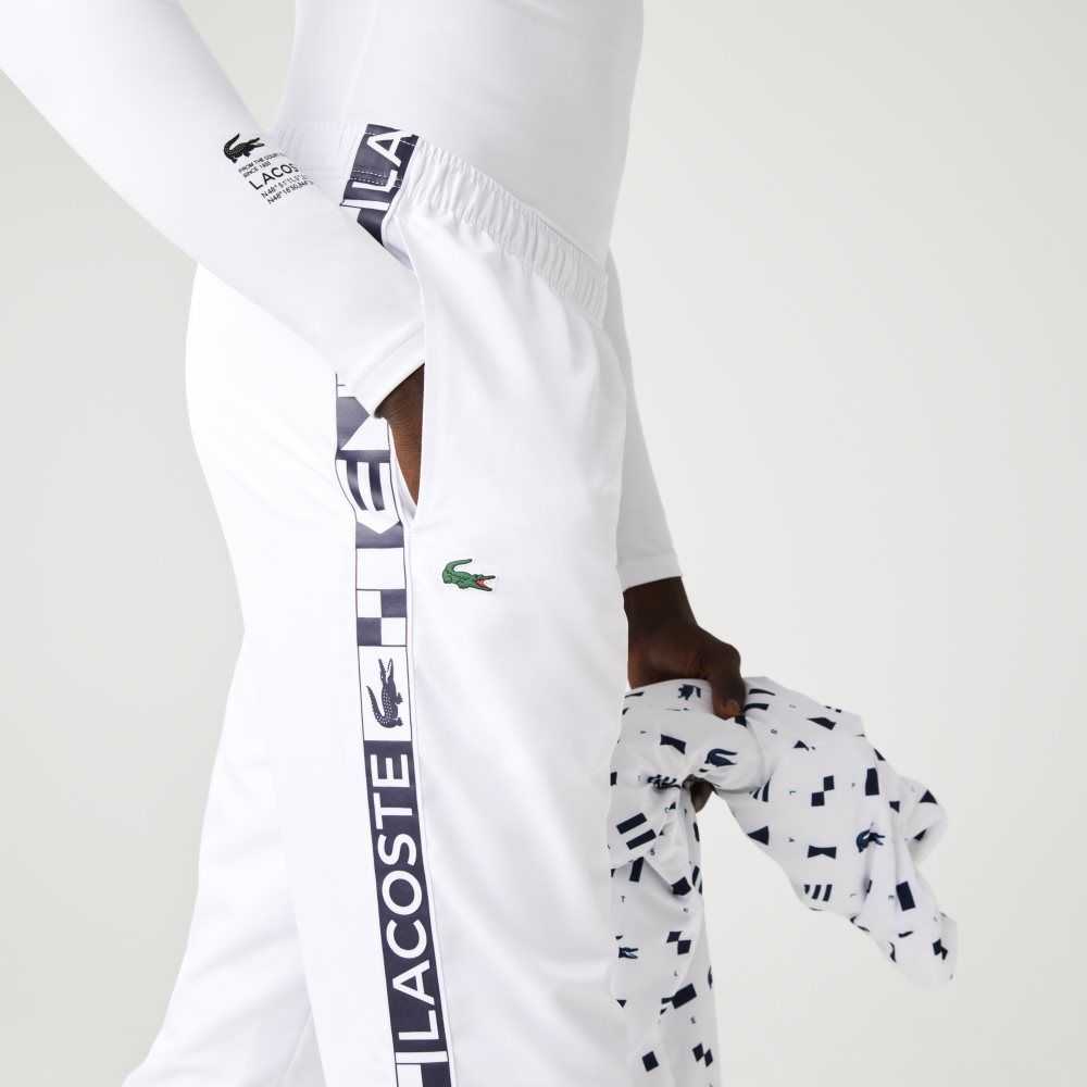 Lacoste SPORT Side Prints Tennis Trackpants White | PWL-360145