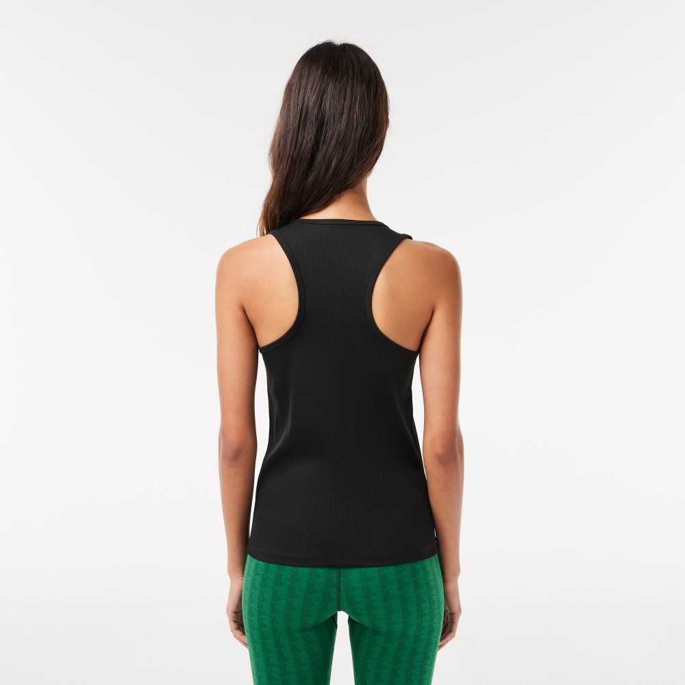 Lacoste SPORT Slim Fit Ribbed Tank Top Black | HJG-148390