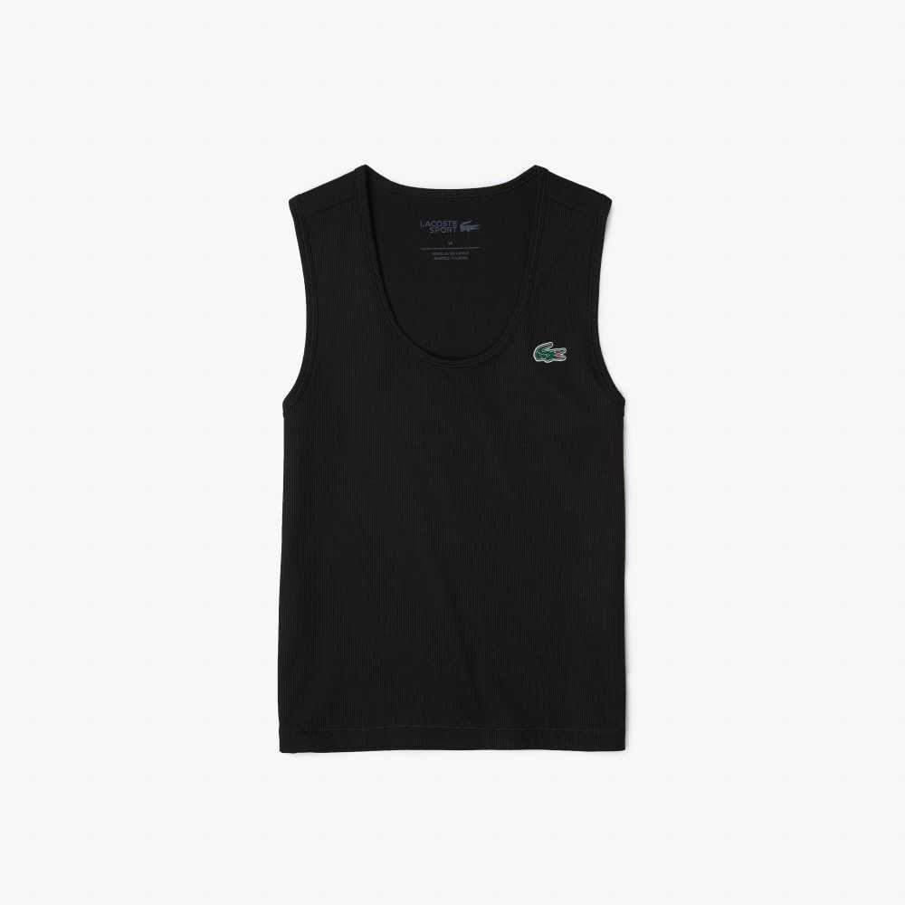 Lacoste SPORT Slim Fit Ribbed Tank Top Black | HJG-148390