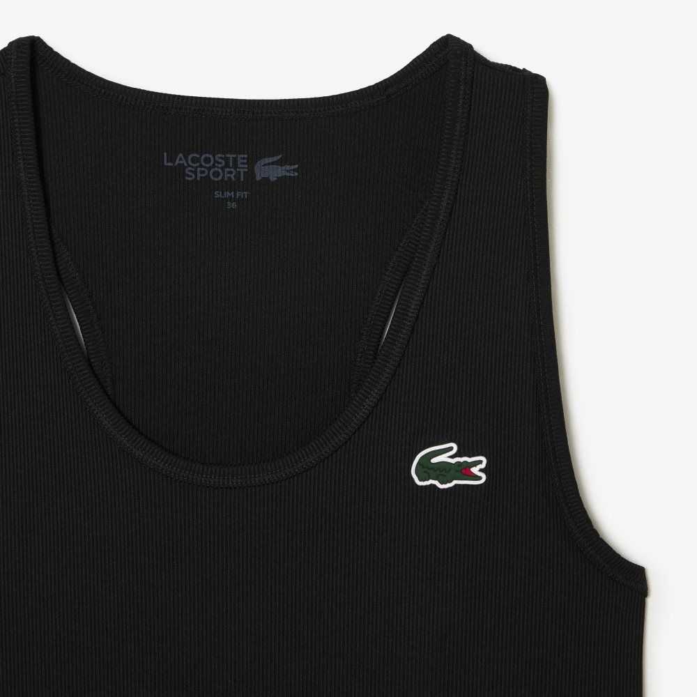 Lacoste SPORT Slim Fit Ribbed Tank Top Black | HJG-148390