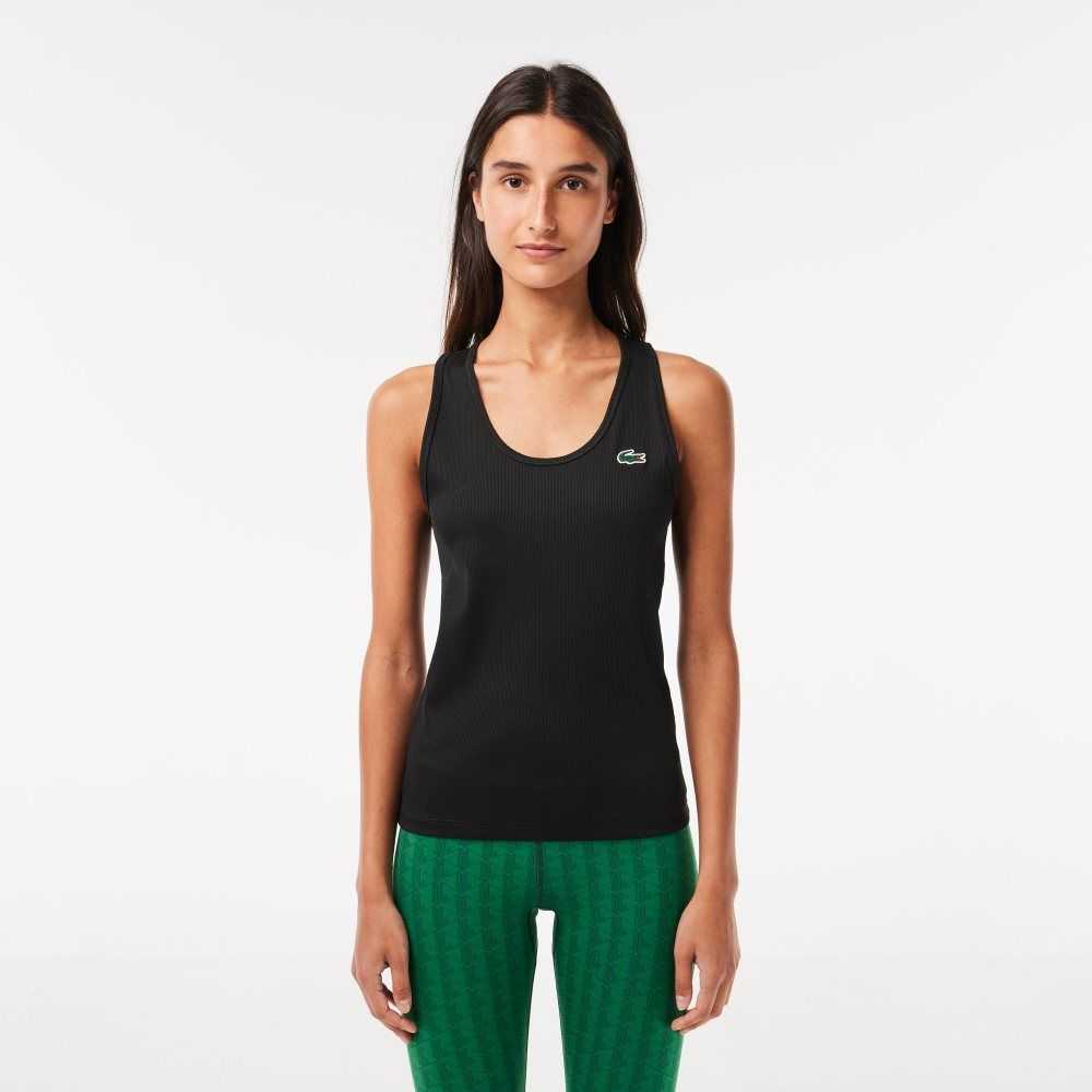 Lacoste SPORT Slim Fit Ribbed Tank Top Black | HJG-148390