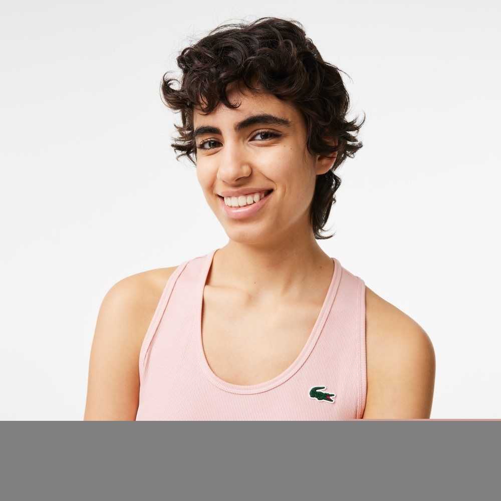 Lacoste SPORT Slim Fit Ribbed Tank Top Pink | AKE-795281