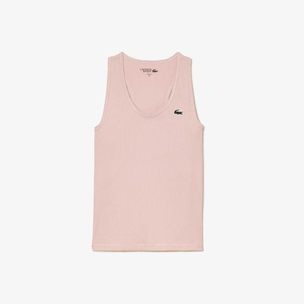 Lacoste SPORT Slim Fit Ribbed Tank Top Pink | AKE-795281