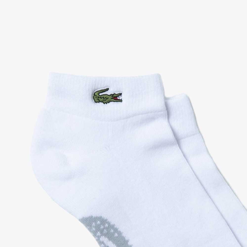 Lacoste SPORT Stretch Cotton Low-Cut Socks White / Grey Chine | XFB-487063