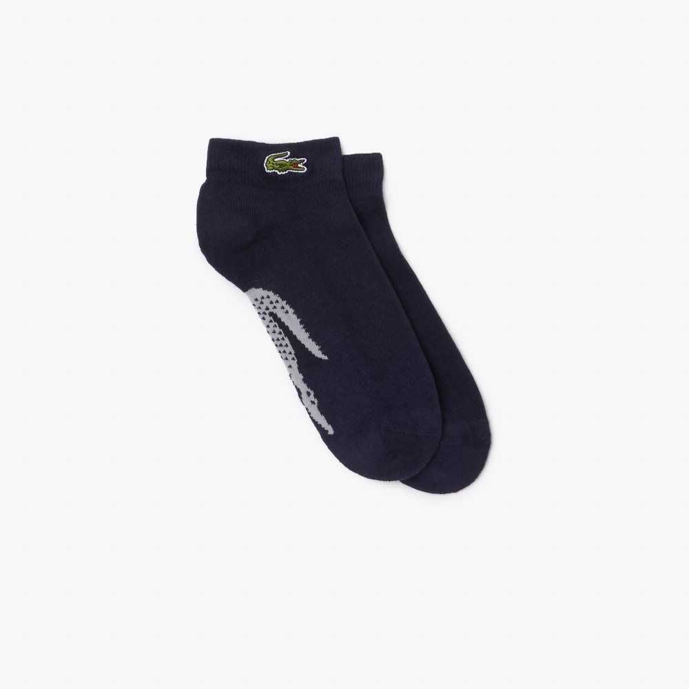 Lacoste SPORT Stretch Cotton Low-Cut Socks Navy Blue / Grey Chine | YSC-218034