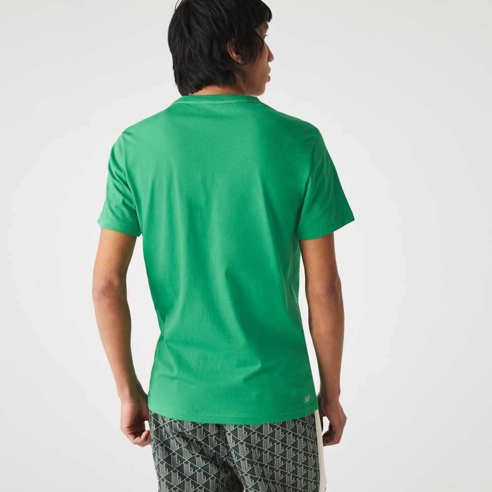 Lacoste SPORT Stylized Logo Print Organic Cotton T-Shirt Green | BRE-216504