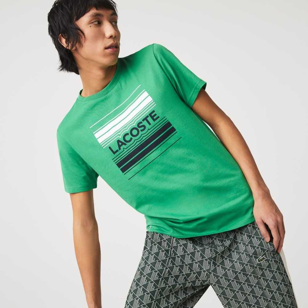 Lacoste SPORT Stylized Logo Print Organic Cotton T-Shirt Green | BRE-216504