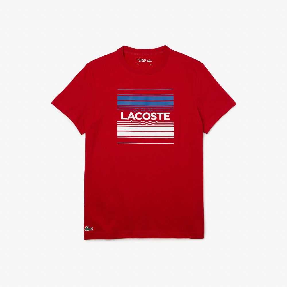 Lacoste SPORT Stylized Logo Print Organic Cotton T-Shirt Red | DQR-873160