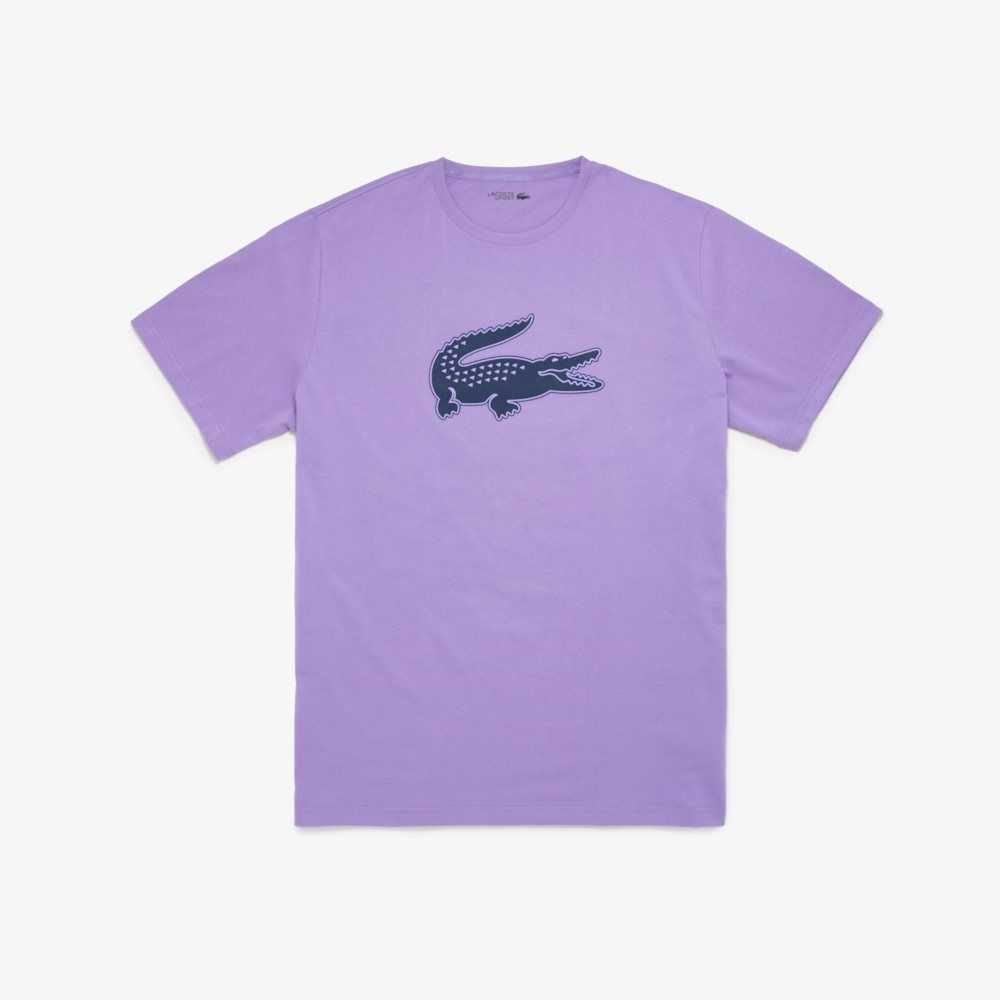 Lacoste SPORT Tall Fit Print Cotton T-Shirt Purple / Navy Blue | TGI-351728