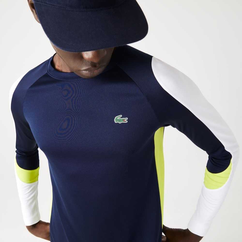 Lacoste SPORT Tennis T-Shirt Navy Blue / White / Yellow / White | JHU-412783