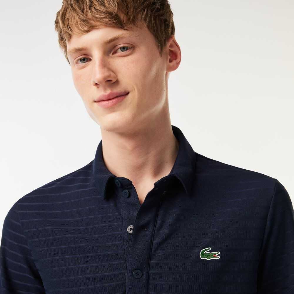 Lacoste SPORT Textured Breathable Golf Polo Navy Blue | YJZ-564972