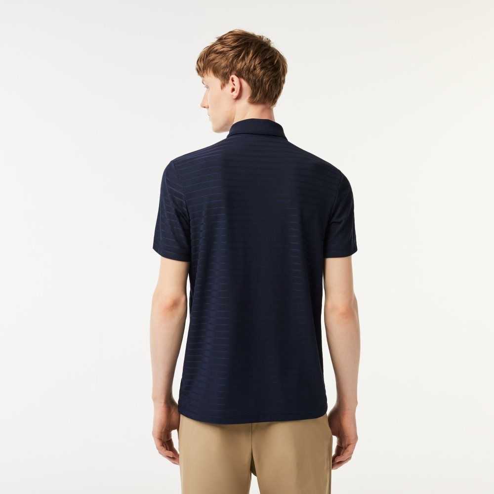 Lacoste SPORT Textured Breathable Golf Polo Navy Blue | YJZ-564972