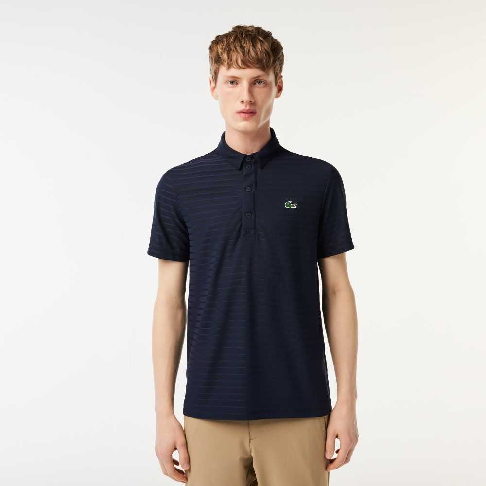 Lacoste SPORT Textured Breathable Golf Polo Navy Blue | YJZ-564972