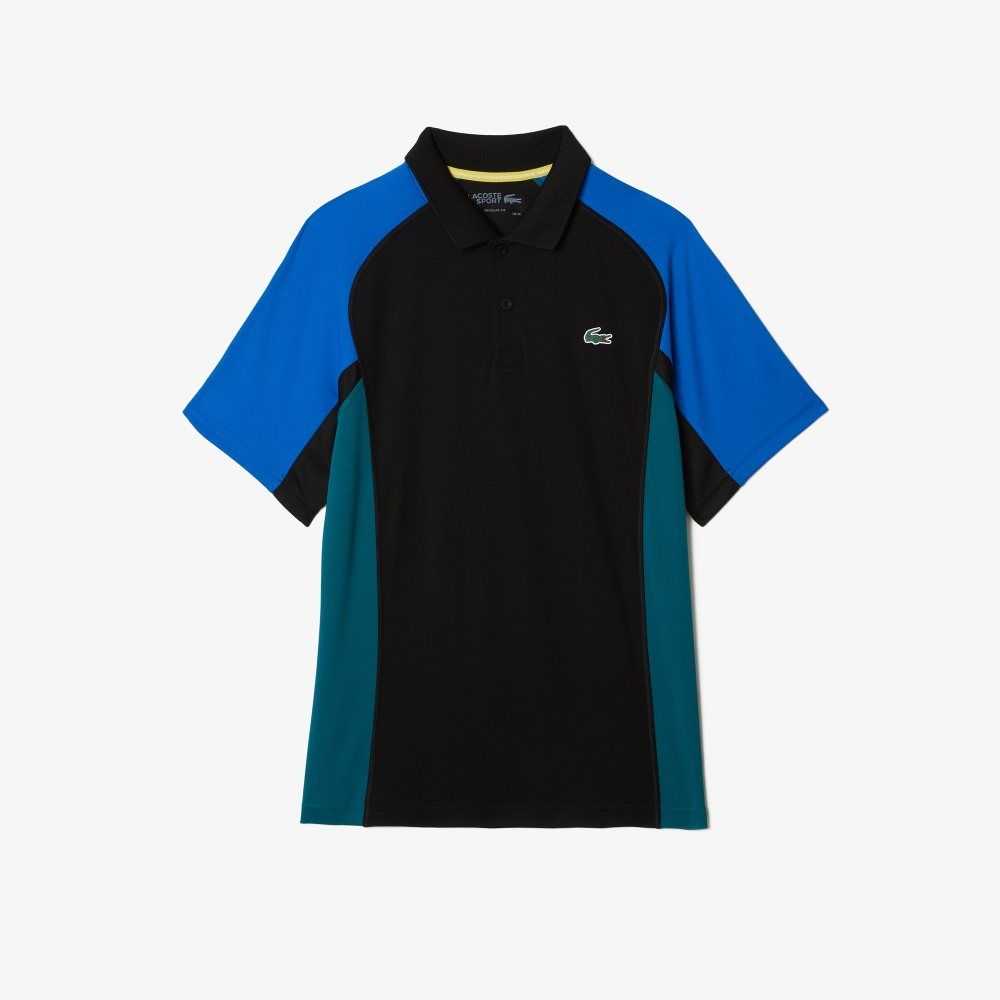 Lacoste SPORT Thermo-Regulating Pique Tennis Polo Black / Blue / Black / Green | HYK-905174