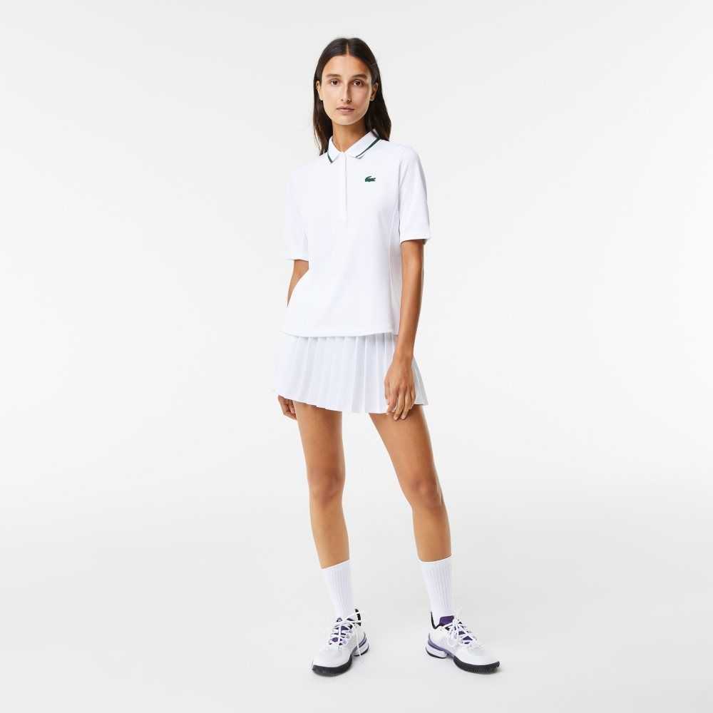 Lacoste SPORT Thermo-Regulating Pique Tennis Polo White / Green | NUX-293407