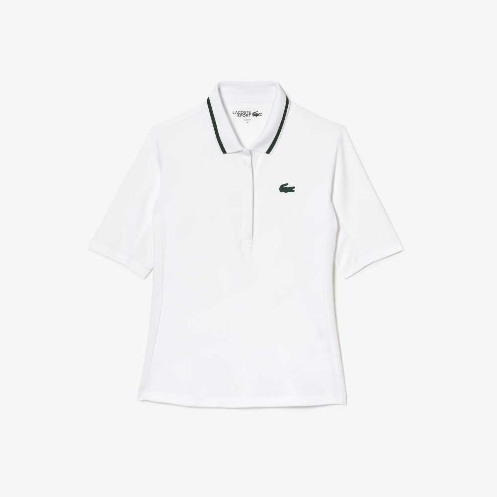 Lacoste SPORT Thermo-Regulating Pique Tennis Polo White / Green | NUX-293407