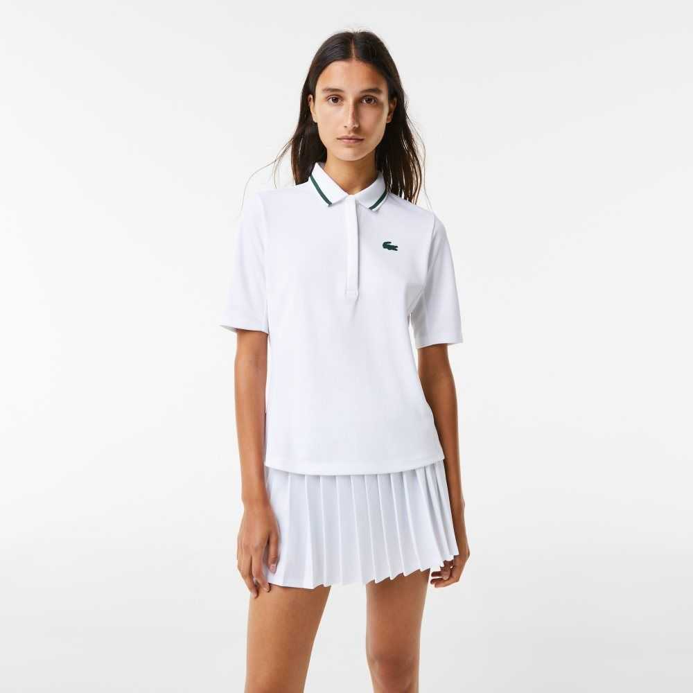 Lacoste SPORT Thermo-Regulating Pique Tennis Polo White / Green | NUX-293407