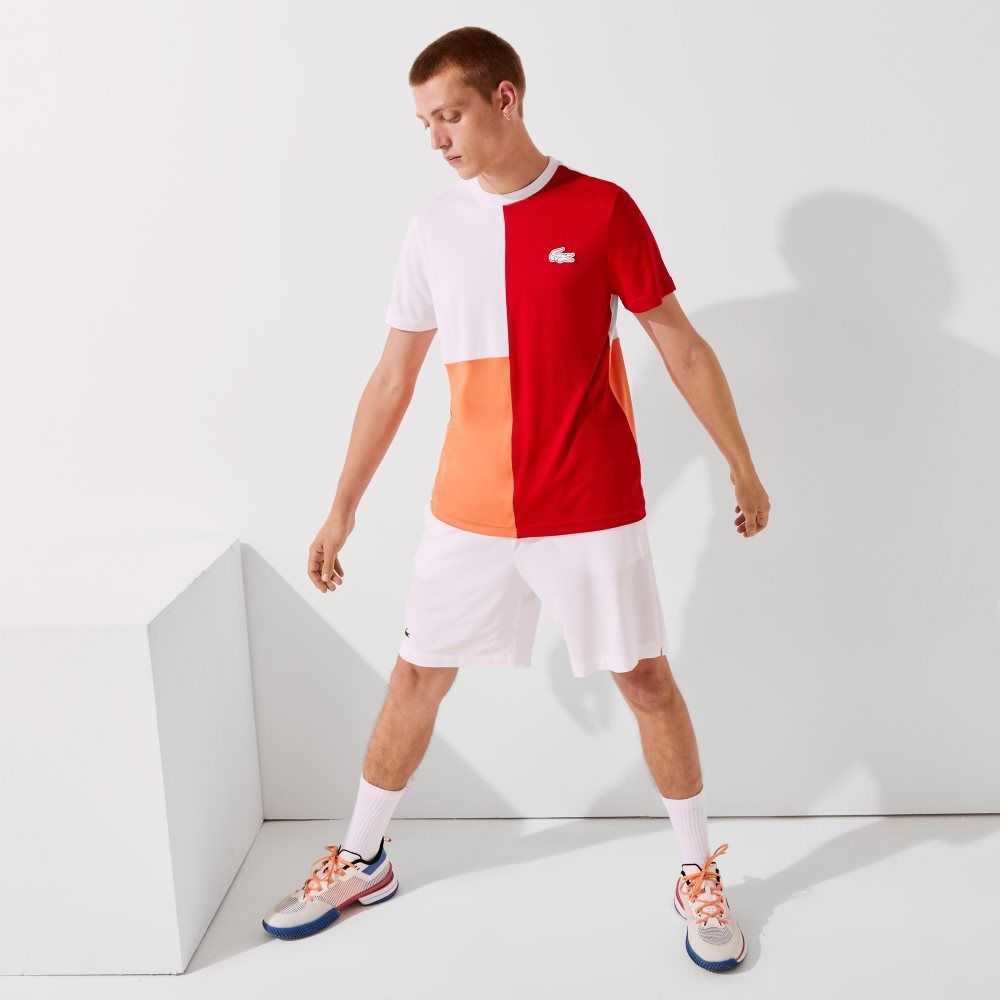 Lacoste SPORT Tricolor Breathable Light Pique T-Shirt Red / White / Orange / White / Black | JDY-805327