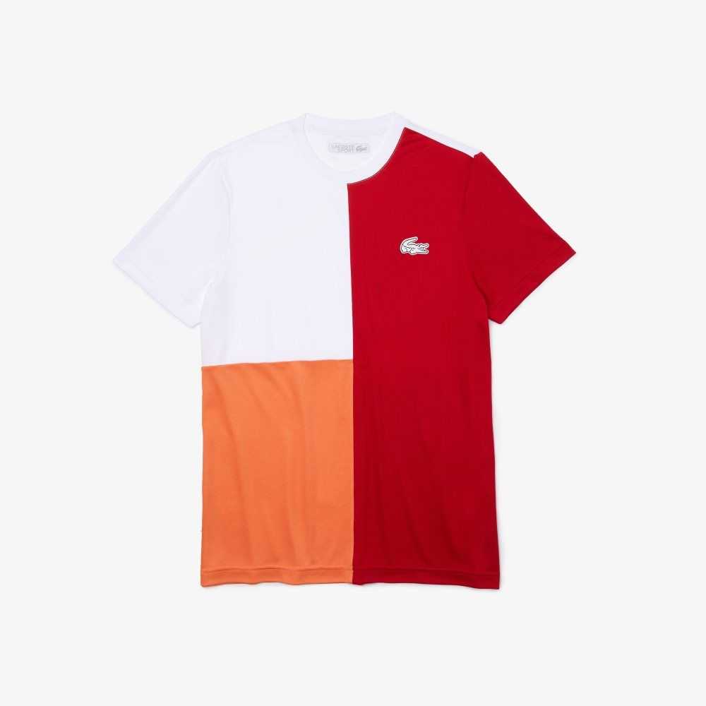 Lacoste SPORT Tricolor Breathable Light Pique T-Shirt Red / White / Orange / White / Black | JDY-805327