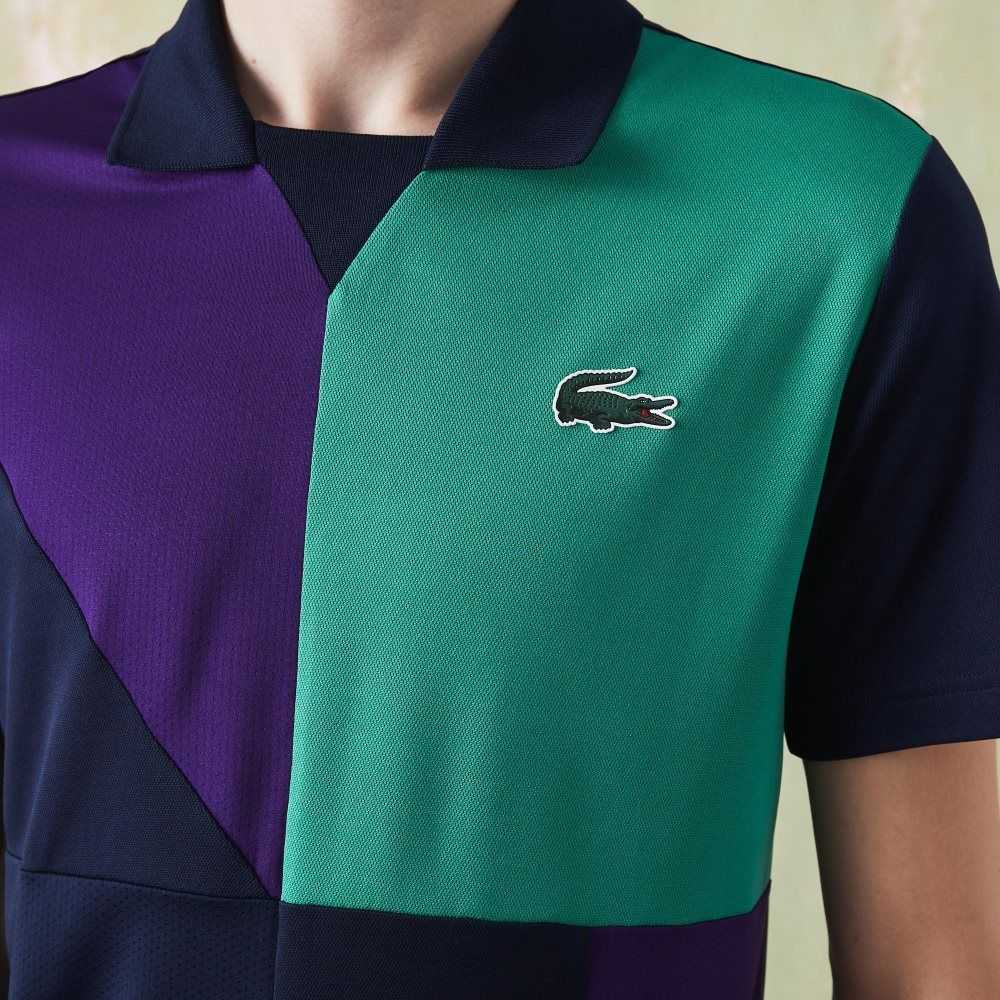 Lacoste SPORT Ultra-Dry Pique Tennis Polo Navy Blue / Purple / Green | FPJ-951360