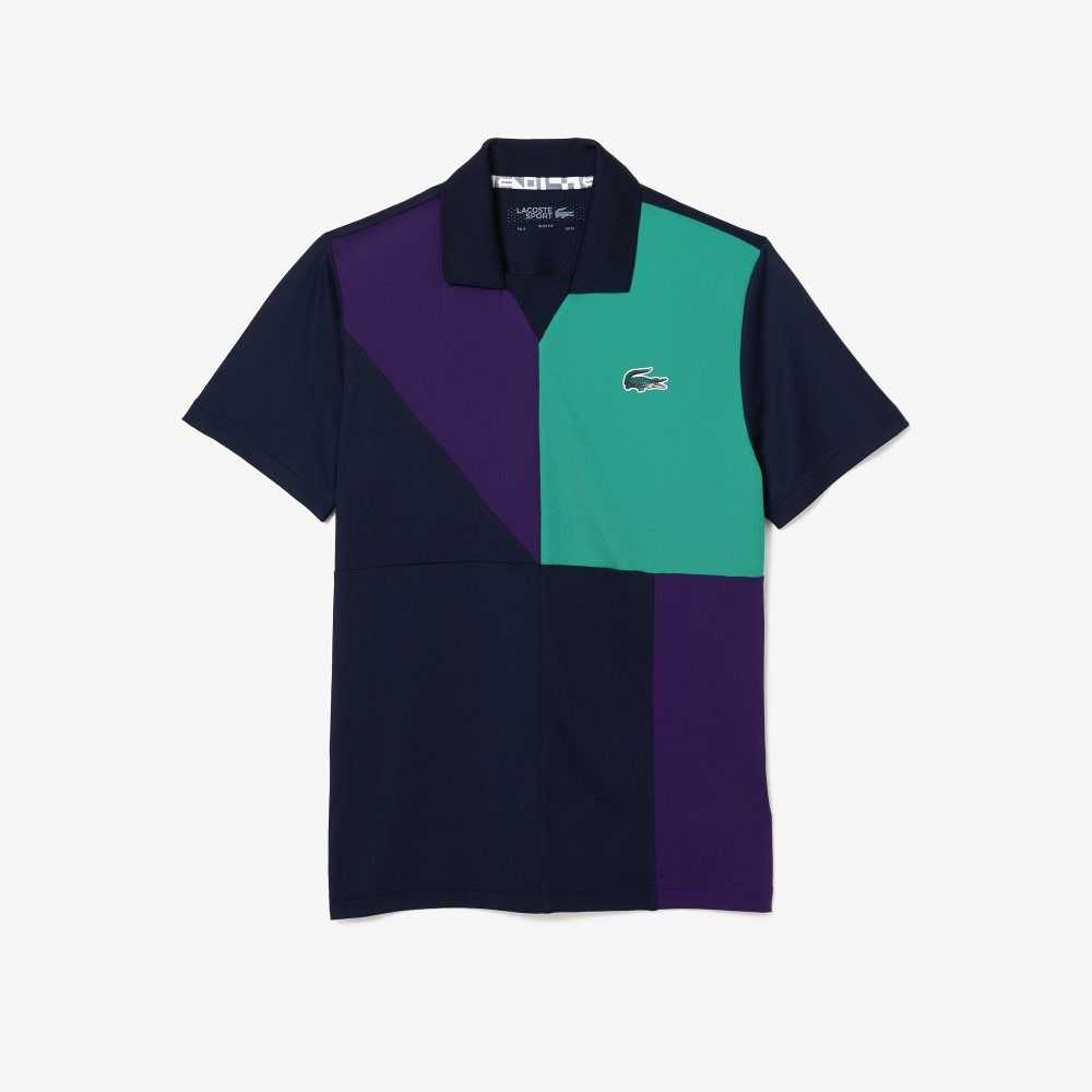 Lacoste SPORT Ultra-Dry Pique Tennis Polo Navy Blue / Purple / Green | FPJ-951360