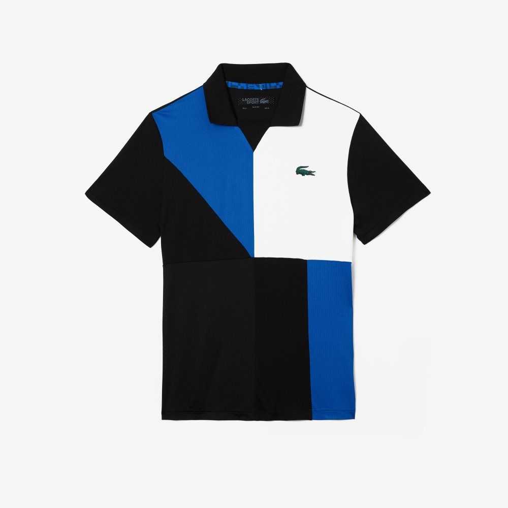 Lacoste SPORT Ultra-Dry Pique Tennis Polo Black / Blue / White | HYB-943285