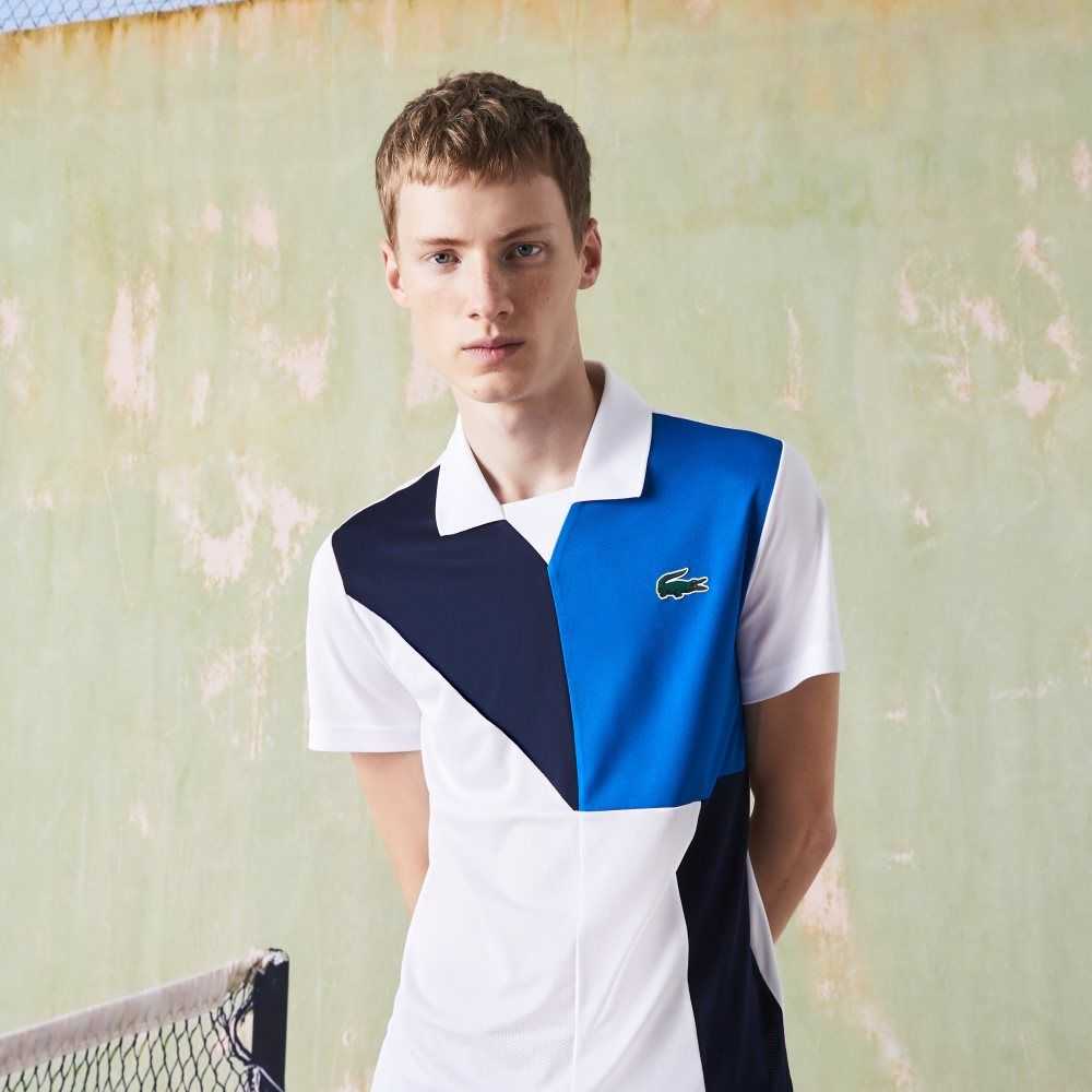 Lacoste SPORT Ultra-Dry Pique Tennis Polo White / Black / Blue | LZT-290835