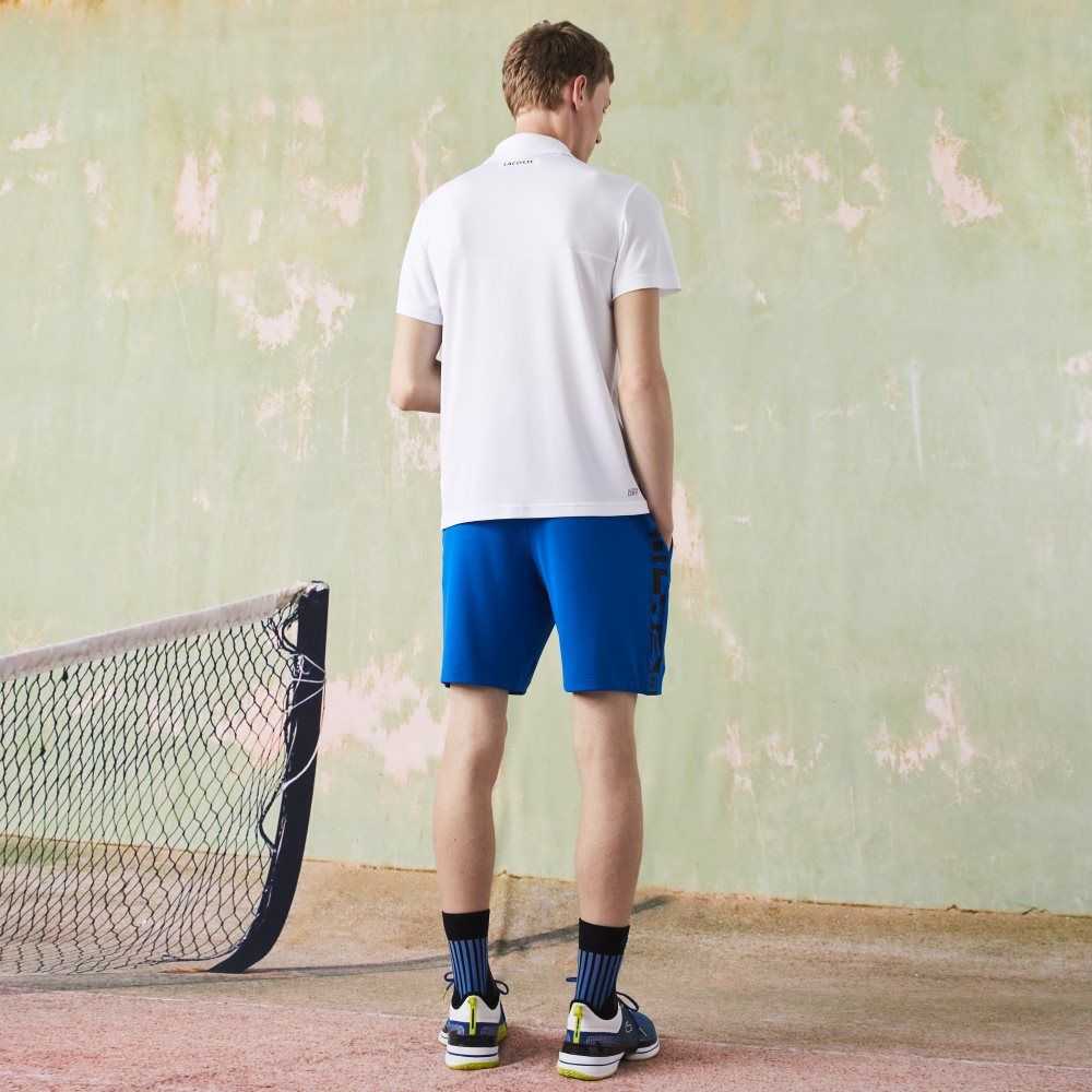 Lacoste SPORT Ultra-Dry Pique Tennis Polo White / Black / Blue | LZT-290835