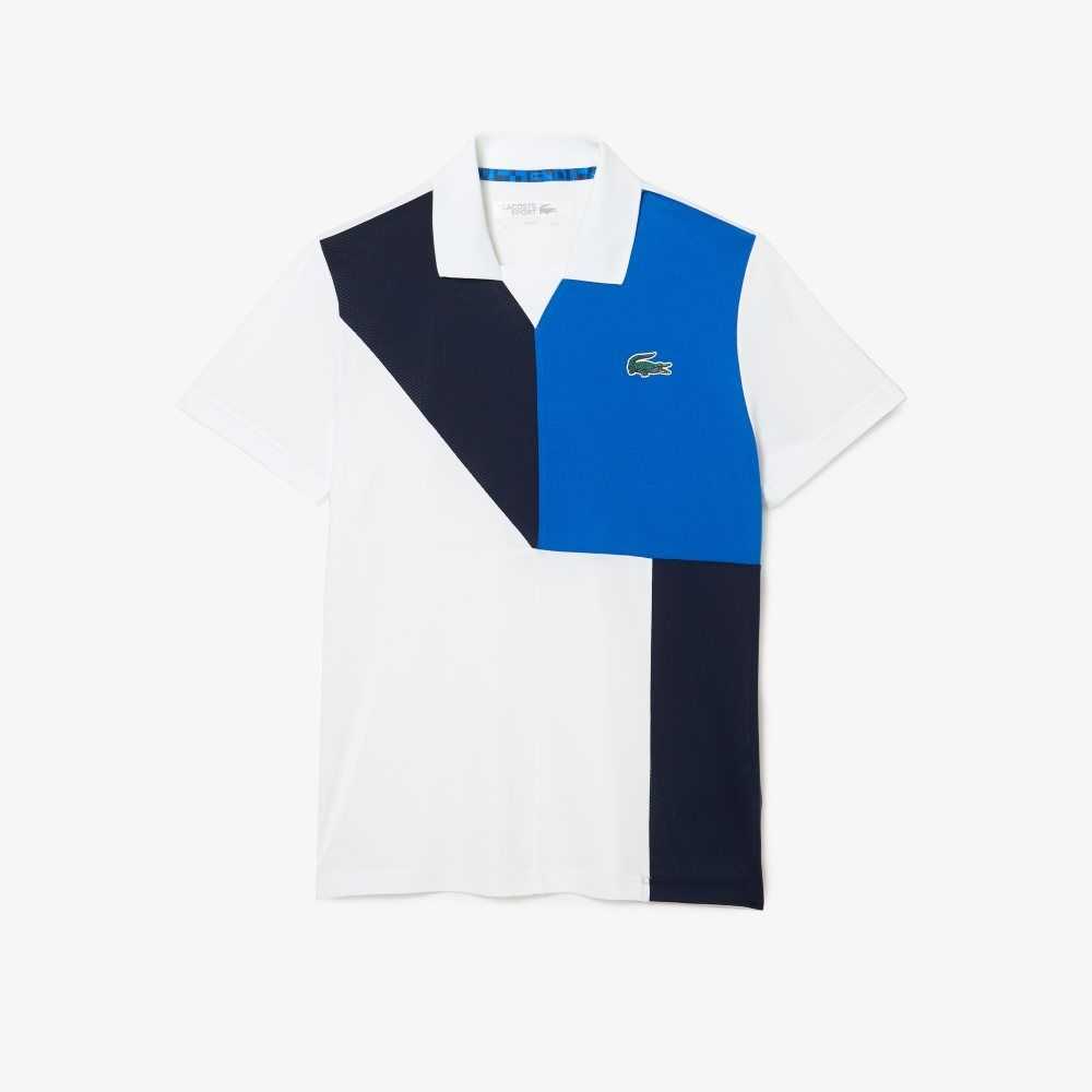 Lacoste SPORT Ultra-Dry Pique Tennis Polo White / Black / Blue | LZT-290835