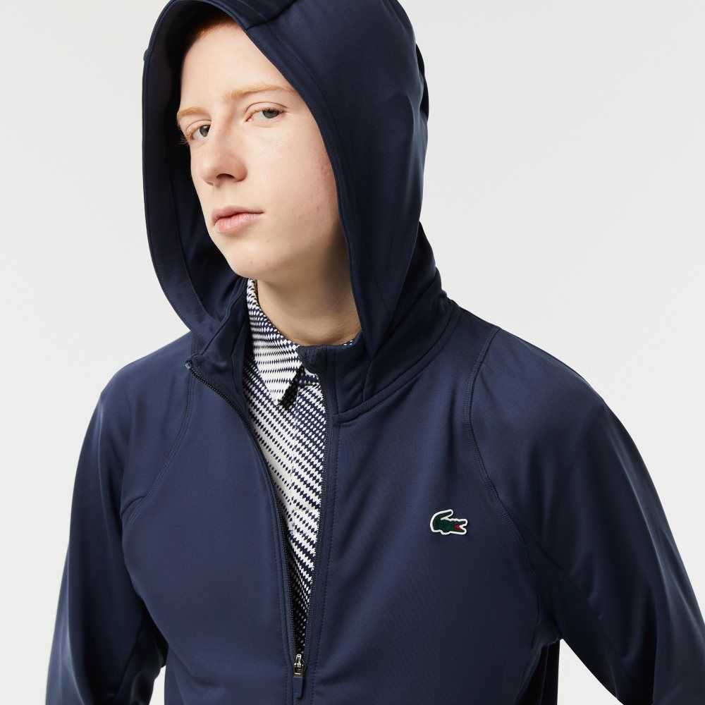 Lacoste SPORT Zipped High-Neck Hooded Sweatshirt Blue | ASR-175346