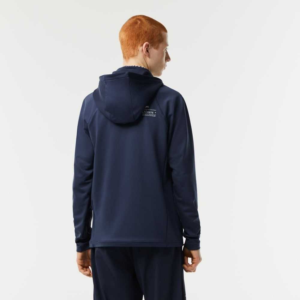 Lacoste SPORT Zipped High-Neck Hooded Sweatshirt Blue | ASR-175346