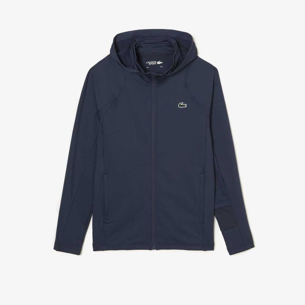 Lacoste SPORT Zipped High-Neck Hooded Sweatshirt Blue | ASR-175346