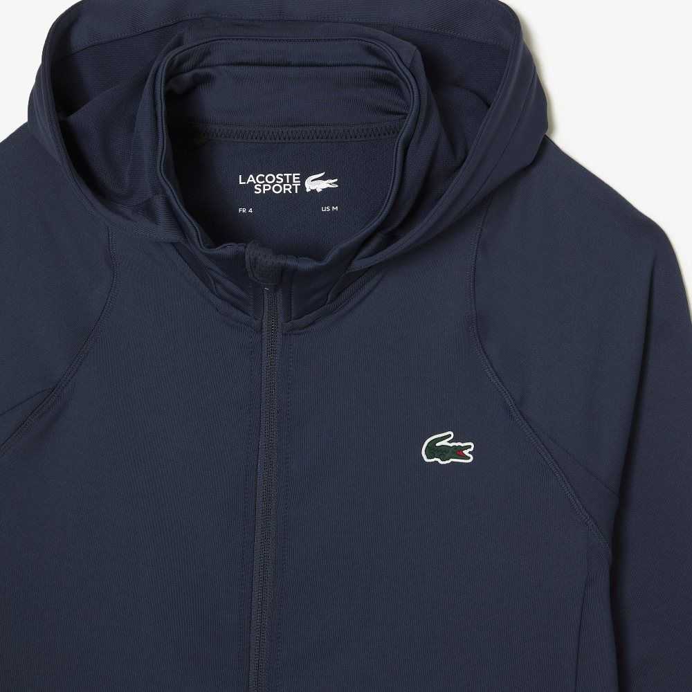 Lacoste SPORT Zipped High-Neck Hooded Sweatshirt Blue | ASR-175346